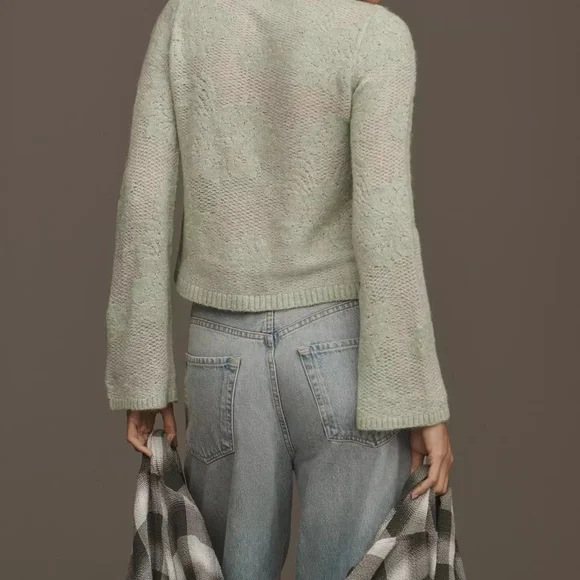 NWT Anthropologie Sheer Floral Mint Spring Sweater - Picture 3 of 4